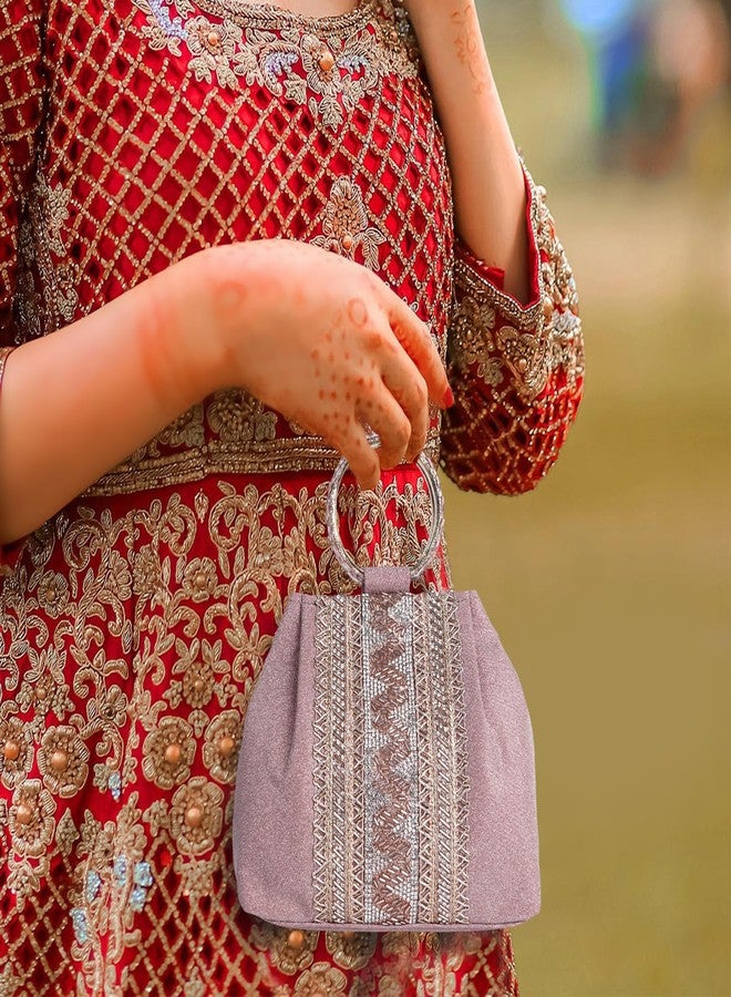 PLANX SILK Fabric Stylish Trendy Unique Designer Potli Bag - Fancy Top Handle Wedding Clutch For Women - Image 3